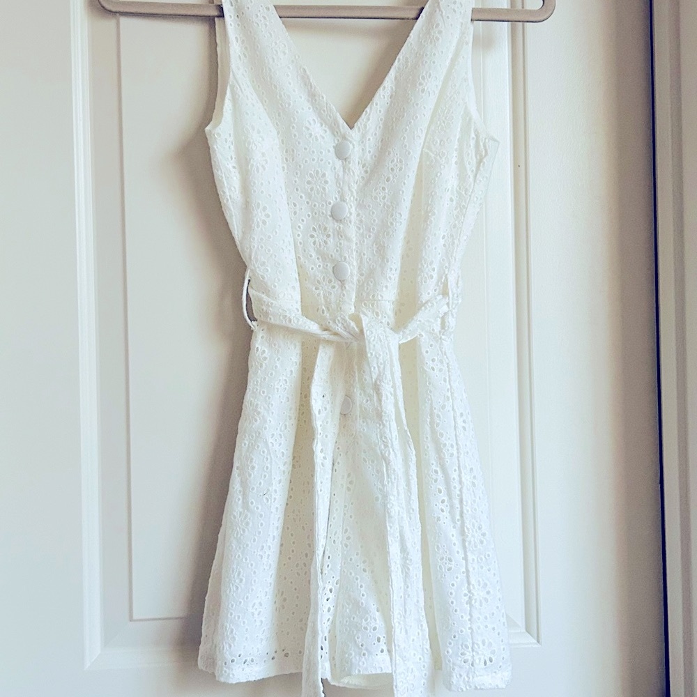 Gianni Bini White Eyelet Button Down Romper - Picture 6 of 9
